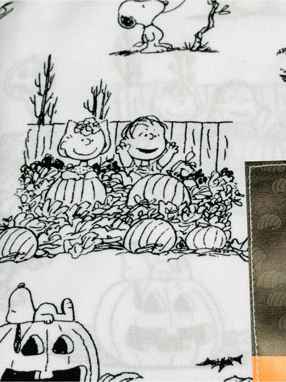 Peanuts Snoopy Charlie Brown Halloween Black White Pumpkin Patch Full Sheet